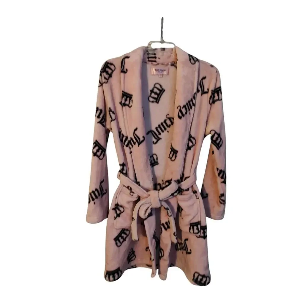 Juicy Couture Pink Fleece Robe‎ with Black Logo Print